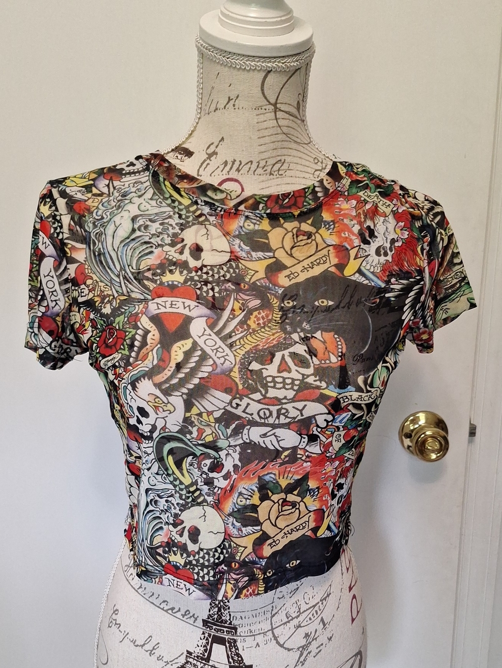 Ed Hardy Graphic Net Crop Top EUC Medium